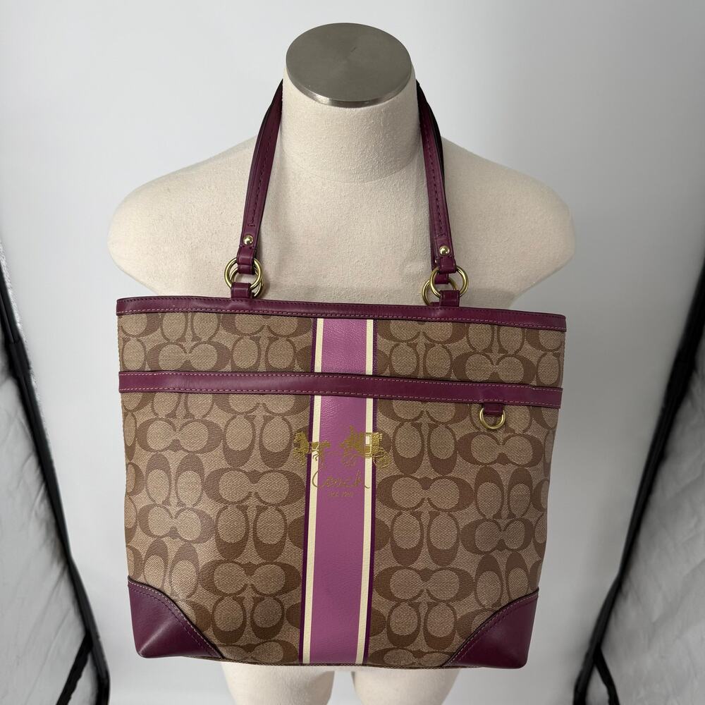 Coach Chelsea Heritage Signature Stripe Tote Bag Lilac Vintage Classic Y2K VTG